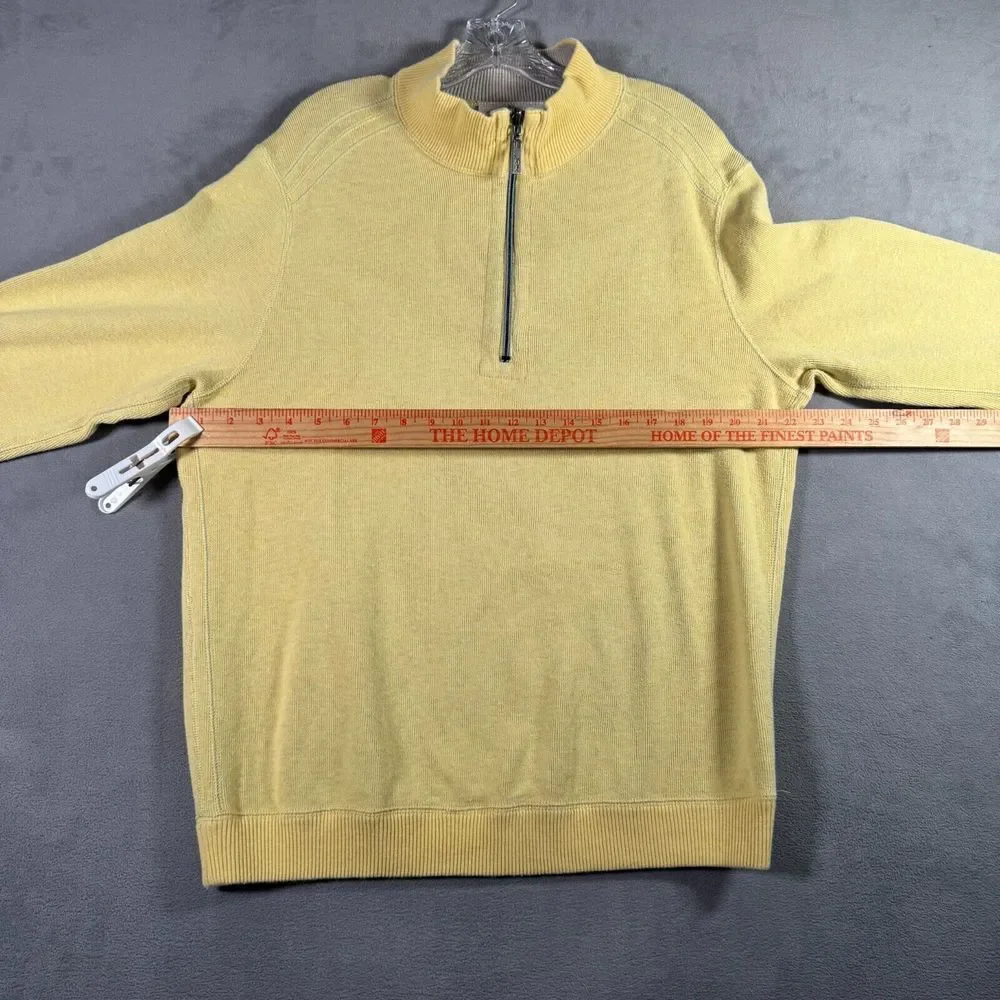 Tommy Bahama Sweater Mens Size M Yellow Beige 1/4 Zip Reversible Pullover Preppy